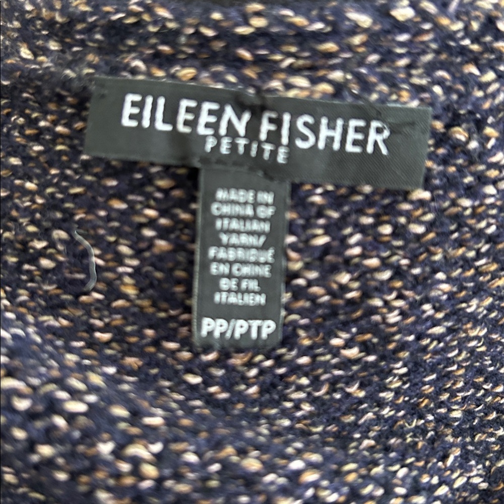 Eileen Fisher Navy Blue/Tan Wool Blend Open Cardigan sz PS - Picture 6 of 7